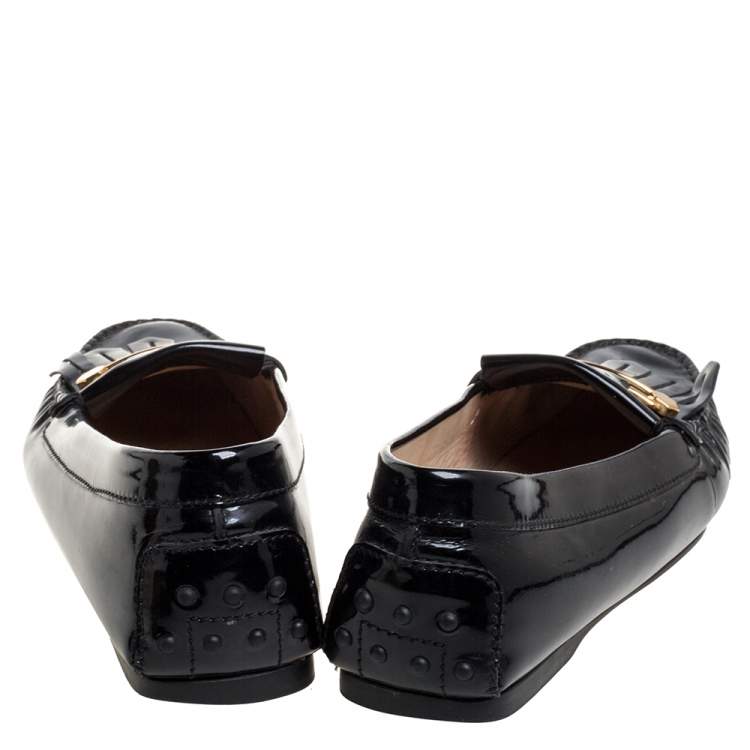 Pre Owned Tod's Black Patent Leather Safety Pin Fringe Loafers Size 38.5