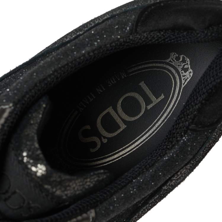 Pre Owned Tod's Black Mesh And Suede Textured Leather Low Top Sneakers Size 38.5