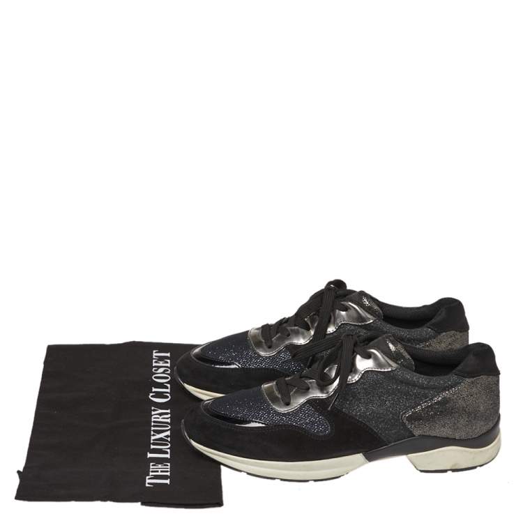 Pre Owned Tod's Black Mesh And Suede Textured Leather Low Top Sneakers Size 38.5