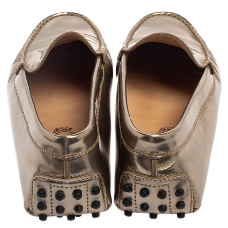 Pre Owned Tod's Metallic Gold Leather Slip On Loafers Size 36.5