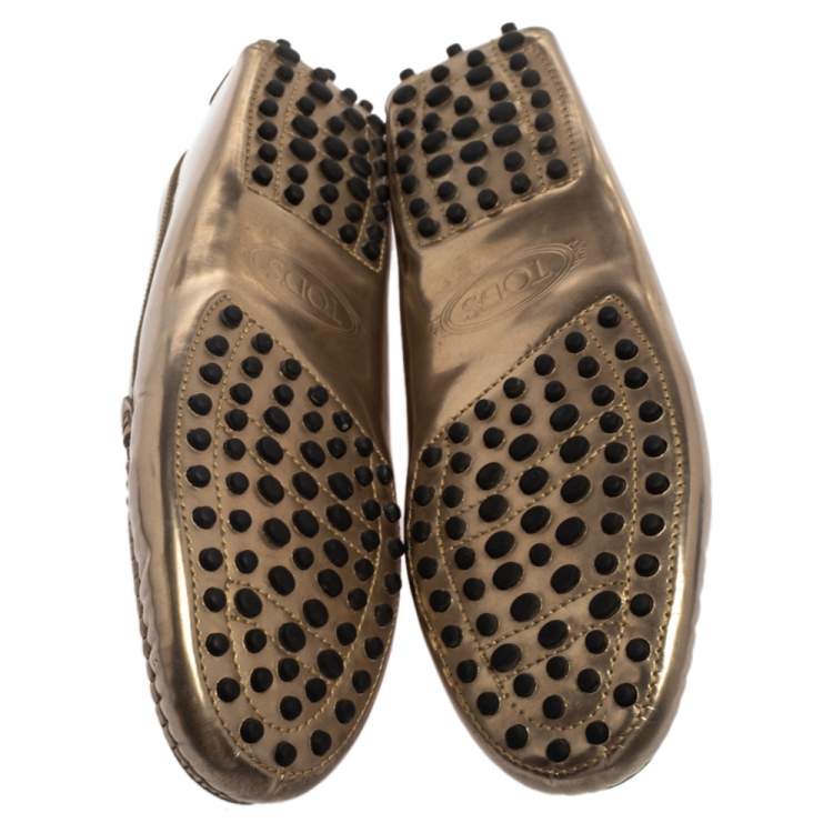 Pre Owned Tod's Metallic Gold Leather Slip On Loafers Size 36.5