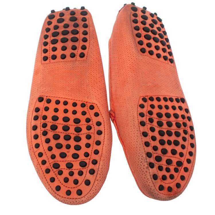 Pre Owned Tod's Coral Red Perforated Suede Loafers Size 39