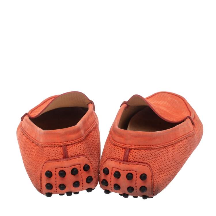 Pre Owned Tod's Coral Red Perforated Suede Loafers Size 39