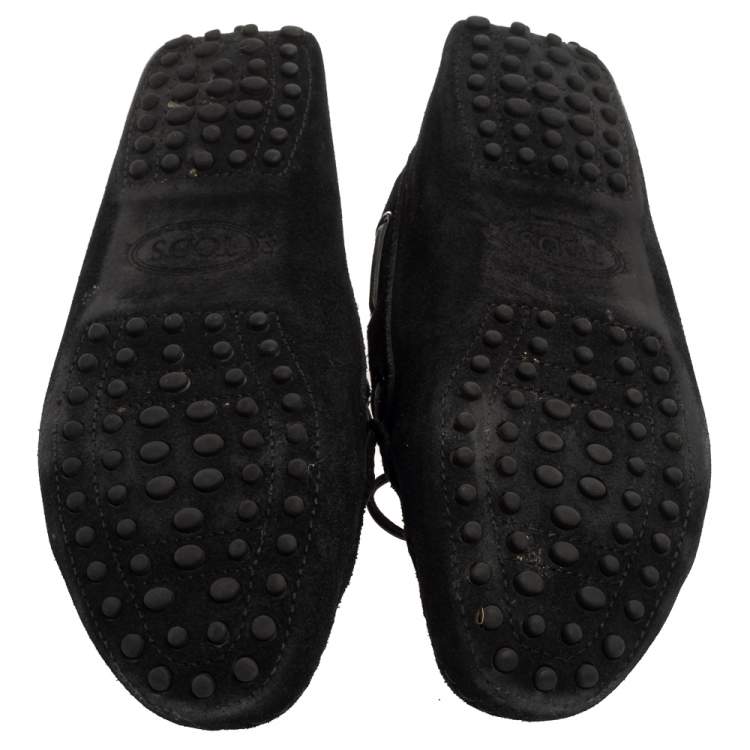 Pre Owned Tod's Black Suede Bow Loafers Size 37