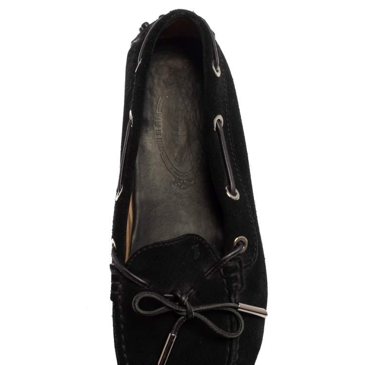 Pre Owned Tod's Black Suede Bow Loafers Size 37