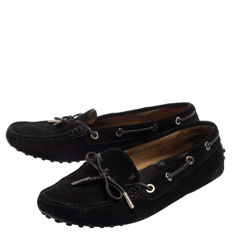 Pre Owned Tod's Black Suede Bow Loafers Size 37