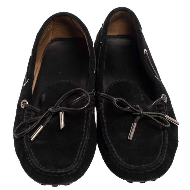 Pre Owned Tod's Black Suede Bow Loafers Size 37