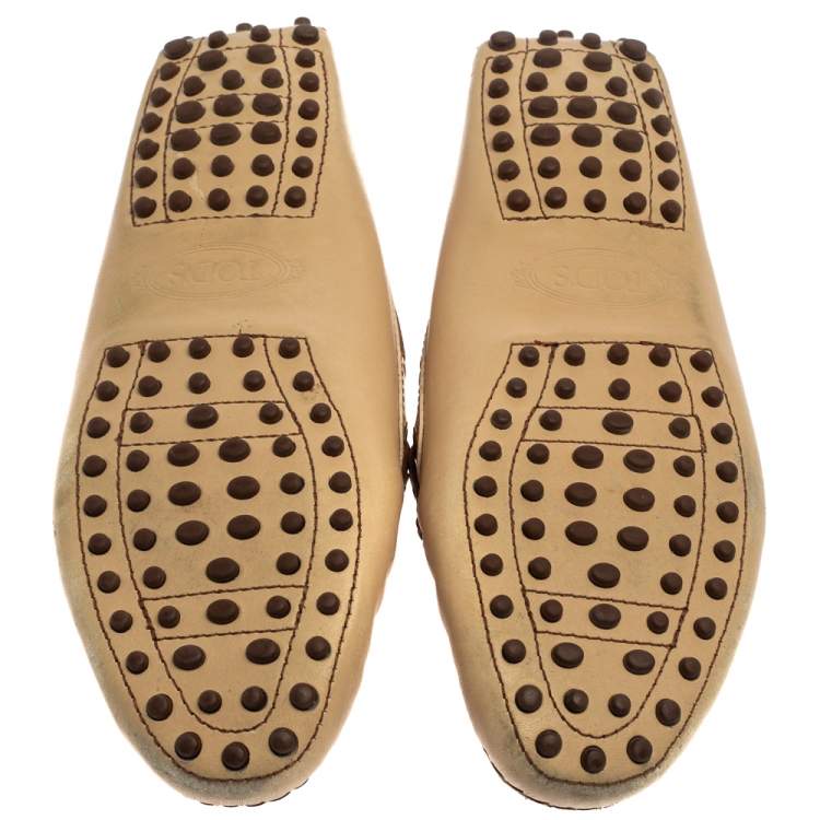 Pre Owned Tod's Beige Leather Gommino Driving Bow Loafers Size 37