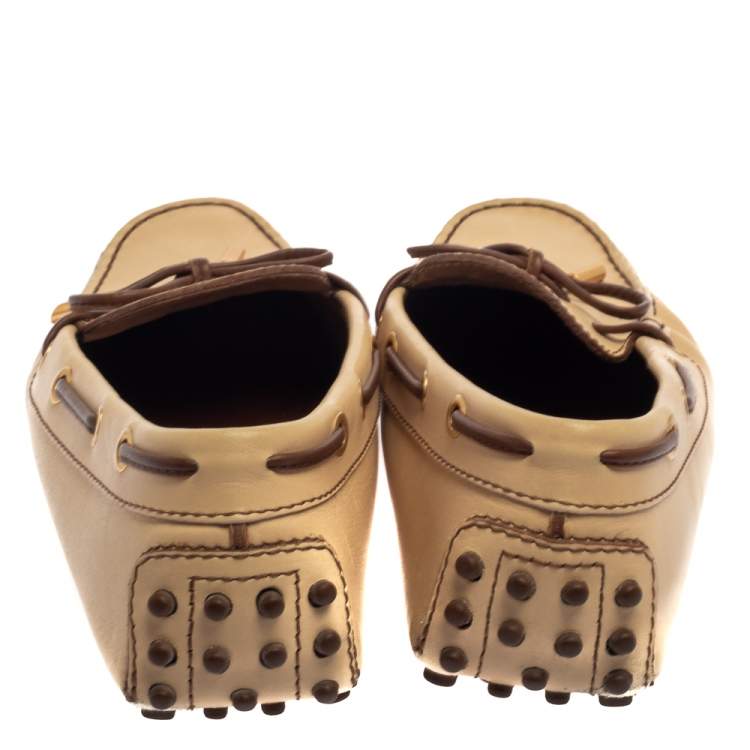 Pre Owned Tod's Beige Leather Gommino Driving Bow Loafers Size 37