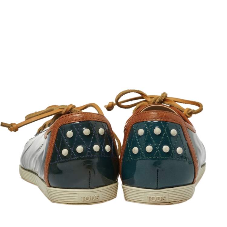 Pre Owned Tod's Deep Green Patent Leather Lace Up Sneakers Size 38.5