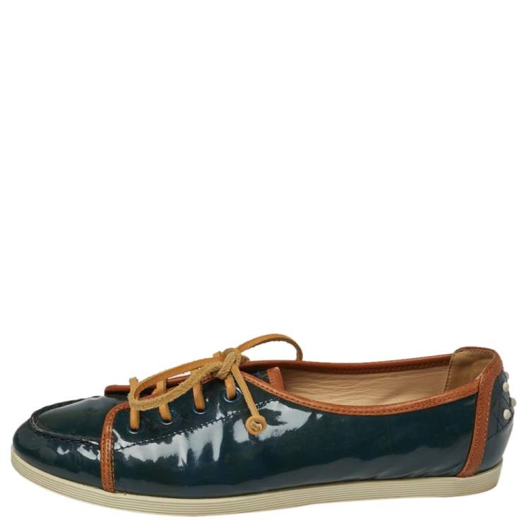 Pre Owned Tod's Deep Green Patent Leather Lace Up Sneakers Size 38.5