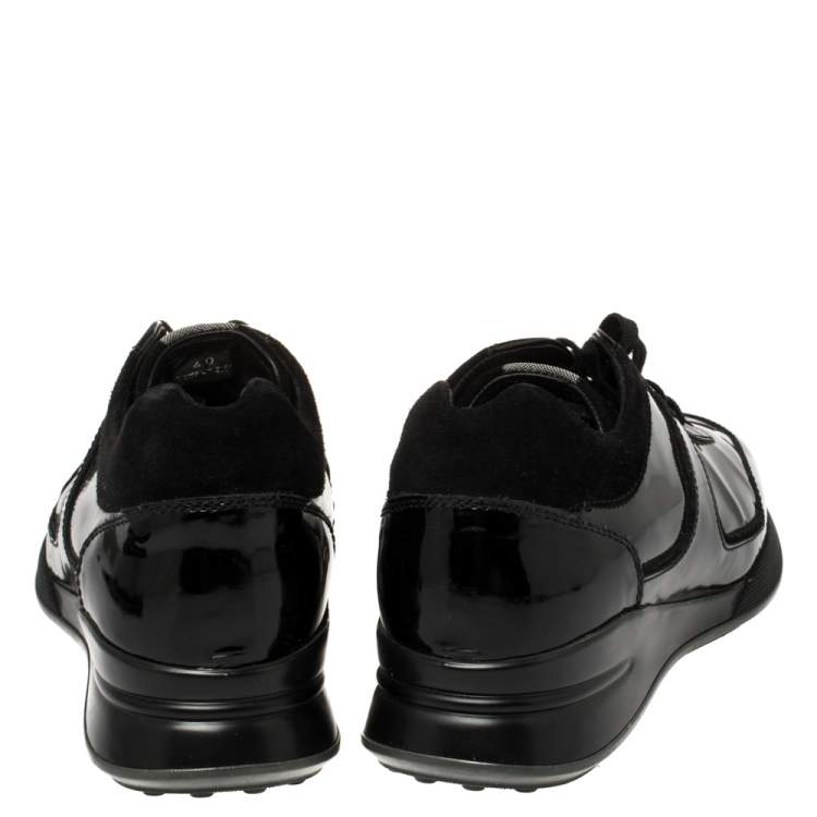 Pre Owned Tod's Black Patent Leather And Suede Lace Low Top Sneakers Size 40