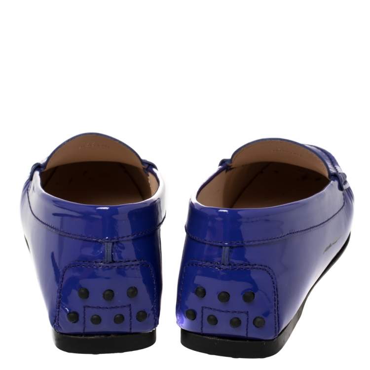 Pre Owned Tod's Blue Patent Leather Loafers Size 37