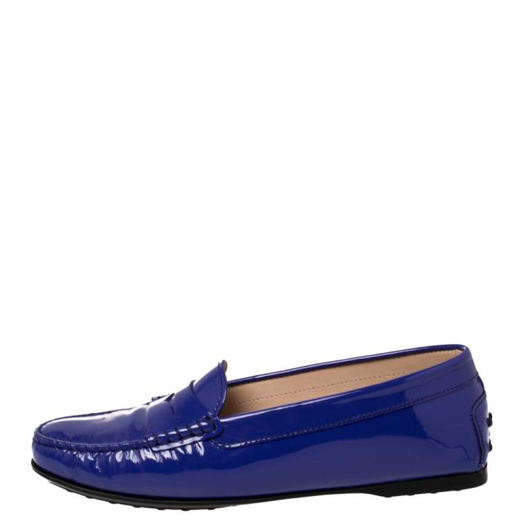 Pre Owned Tod's Blue Patent Leather Loafers Size 37