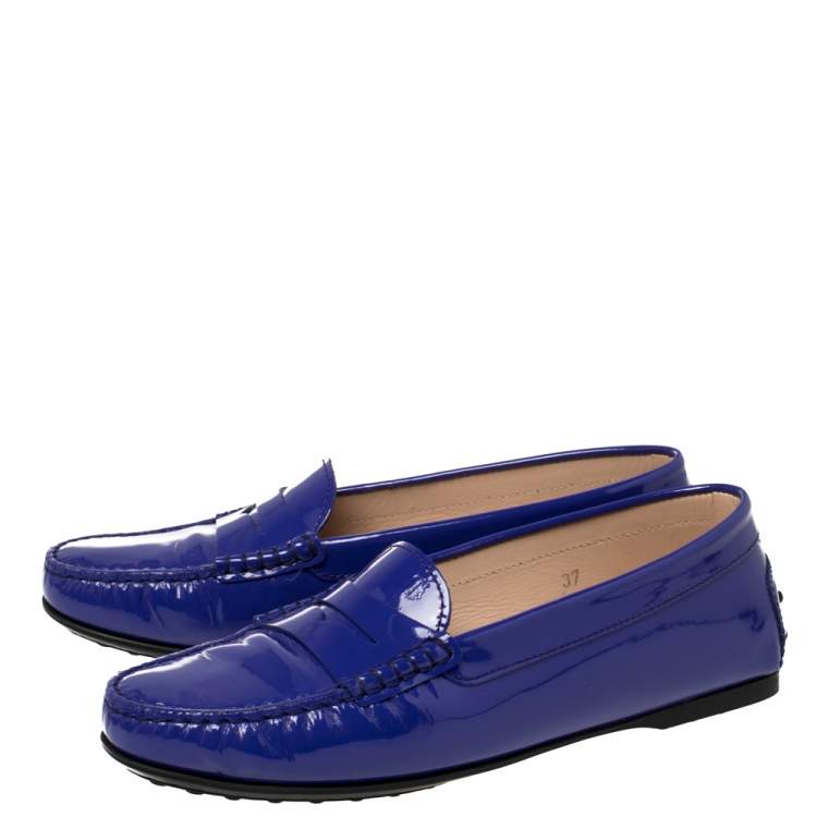 Pre Owned Tod's Blue Patent Leather Loafers Size 37
