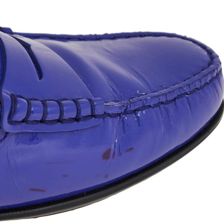 Pre Owned Tod's Blue Patent Leather Loafers Size 37
