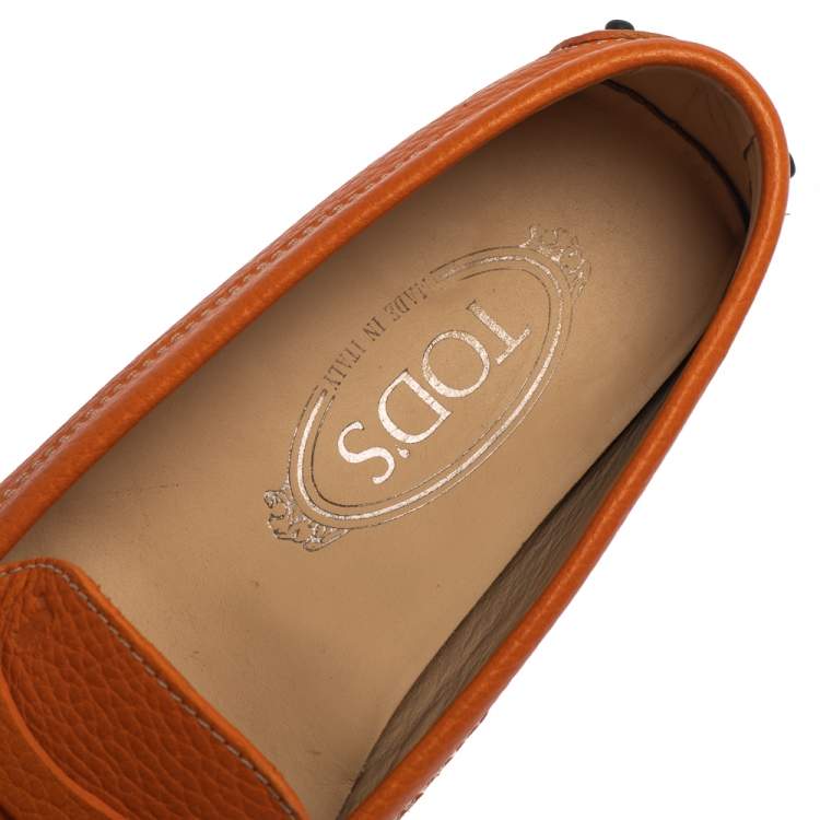 Pre Owned Tod's Orange Leather Gommino Penny Loafers Size 36.5