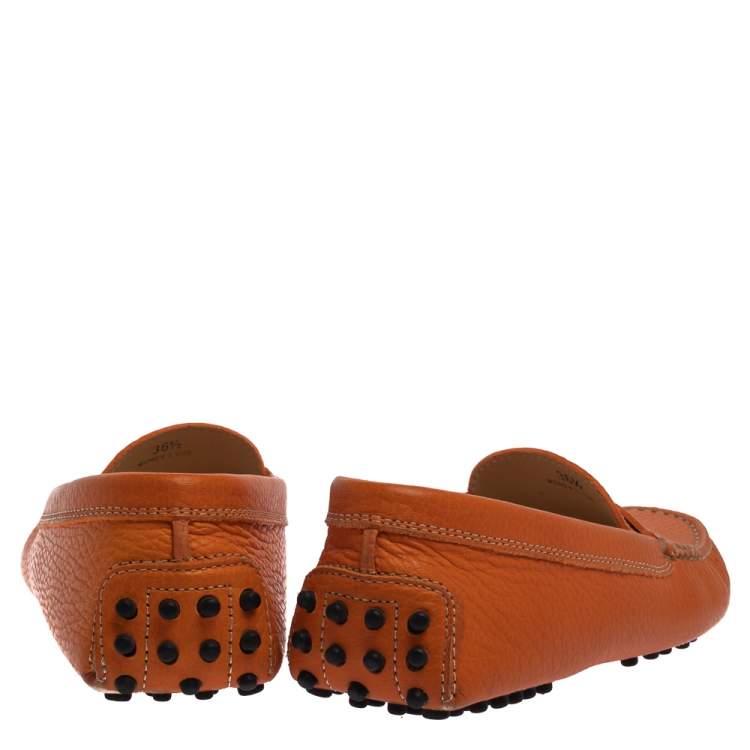 Pre Owned Tod's Orange Leather Gommino Penny Loafers Size 36.5