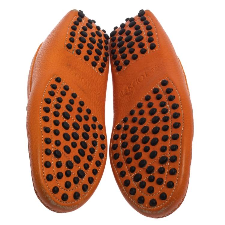 Pre Owned Tod's Orange Leather Gommino Penny Loafers Size 36.5