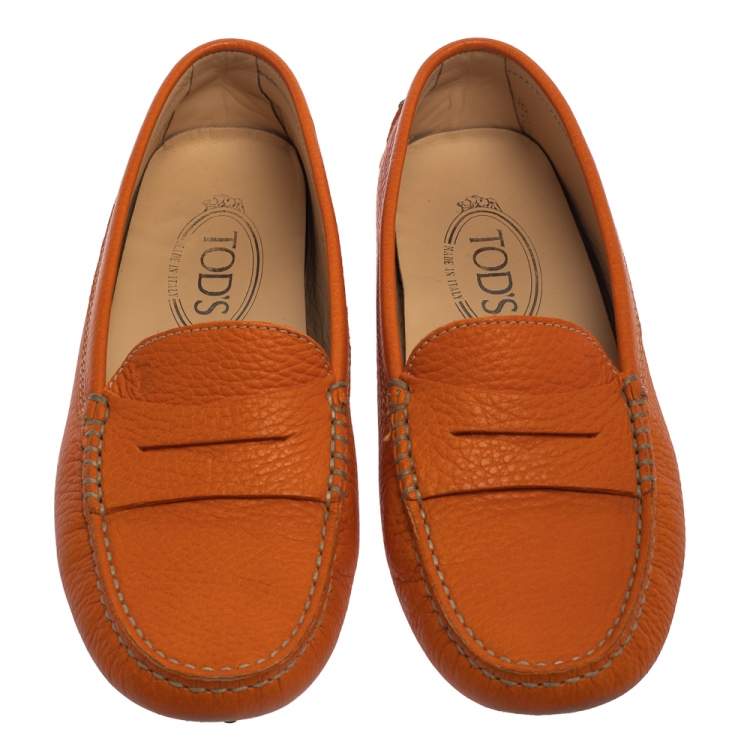 Pre Owned Tod's Orange Leather Gommino Penny Loafers Size 36.5