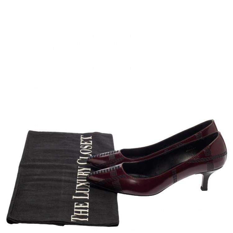 Pre Owned Tod's Burgundy Leather Embroidered Pointed Toe Pumps Size 38.5
