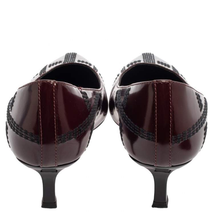 Pre Owned Tod's Burgundy Leather Embroidered Pointed Toe Pumps Size 38.5
