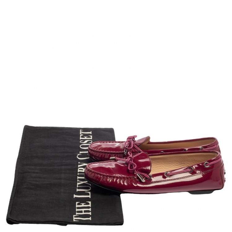 Pre Owned Tod's Pink Patent Leather Bow Loafers Size 36.5