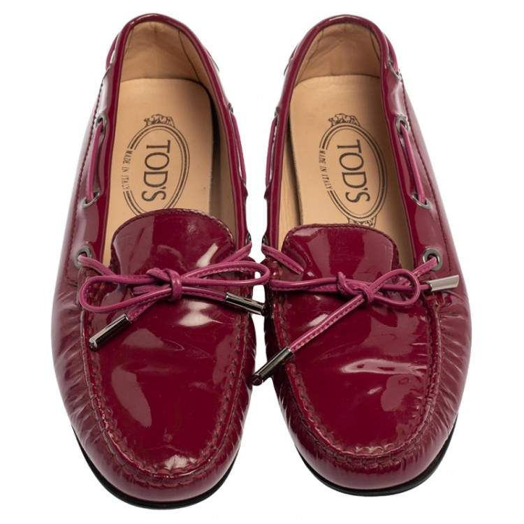 Pre Owned Tod's Pink Patent Leather Bow Loafers Size 36.5