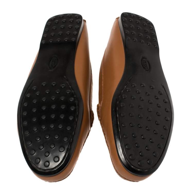Pre Owned Tod's Brown Leather Double T Loafers Size 41