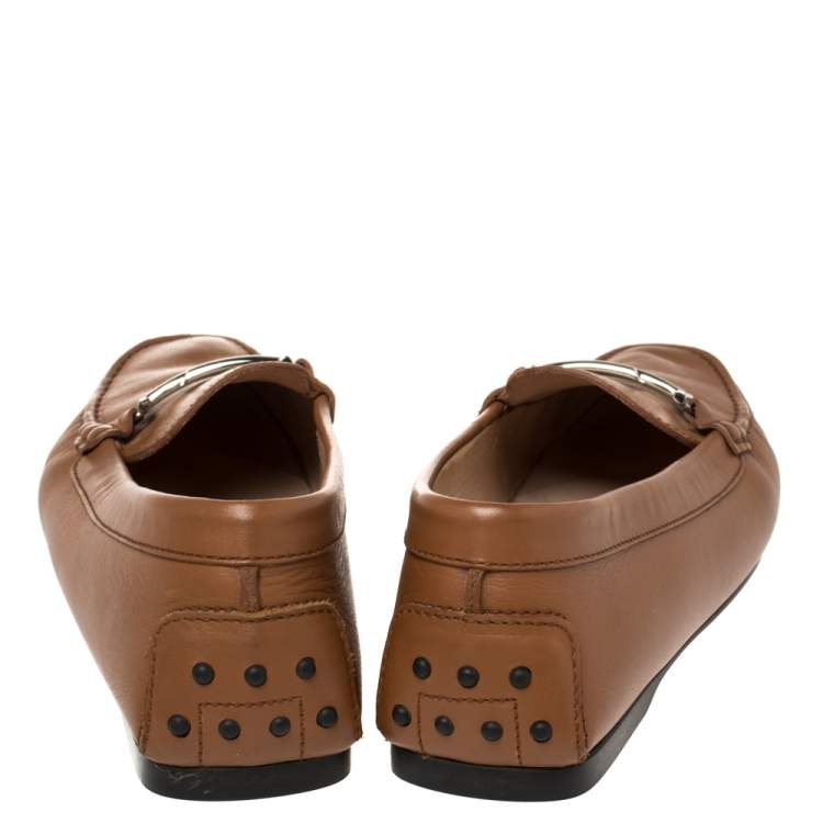 Pre Owned Tod's Brown Leather Double T Loafers Size 41