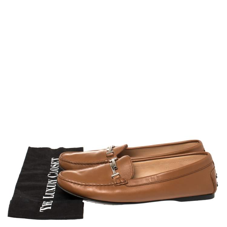 Pre Owned Tod's Brown Leather Double T Loafers Size 41