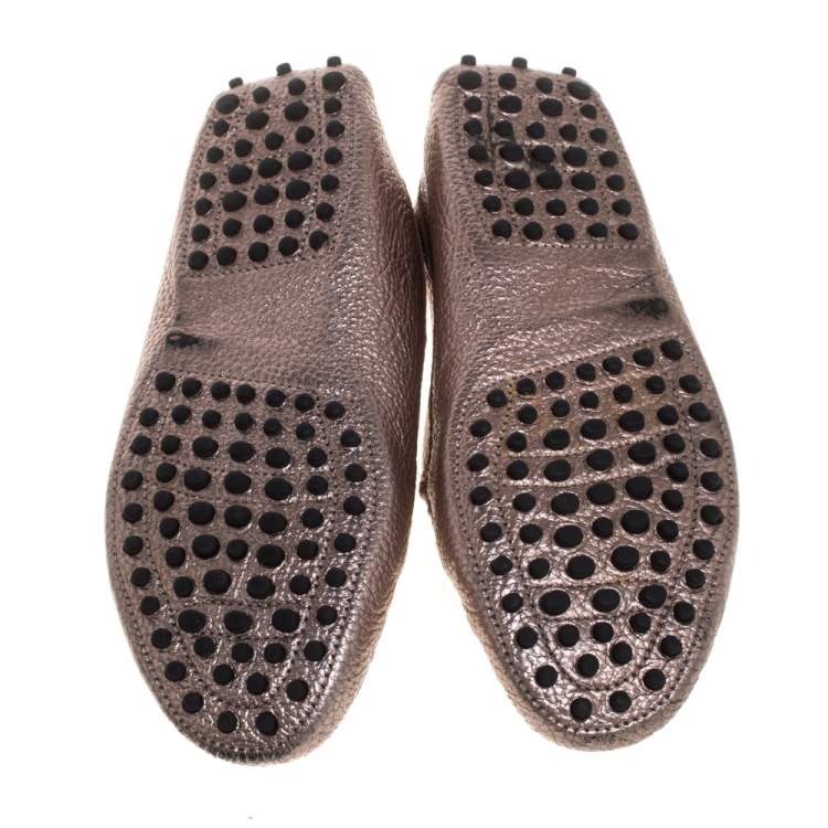 Pre Owned Tod's Rose Gold Leather Penny Loafers Size 37