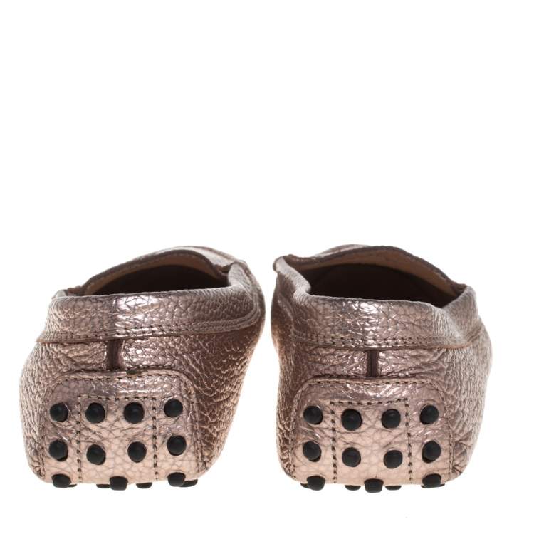 Pre Owned Tod's Rose Gold Leather Penny Loafers Size 37