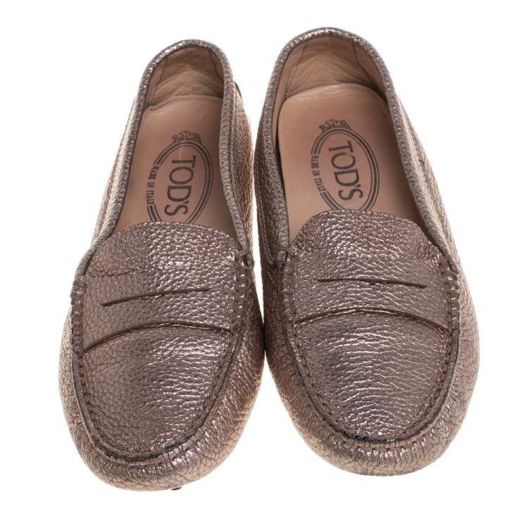 Pre Owned Tod's Rose Gold Leather Penny Loafers Size 37