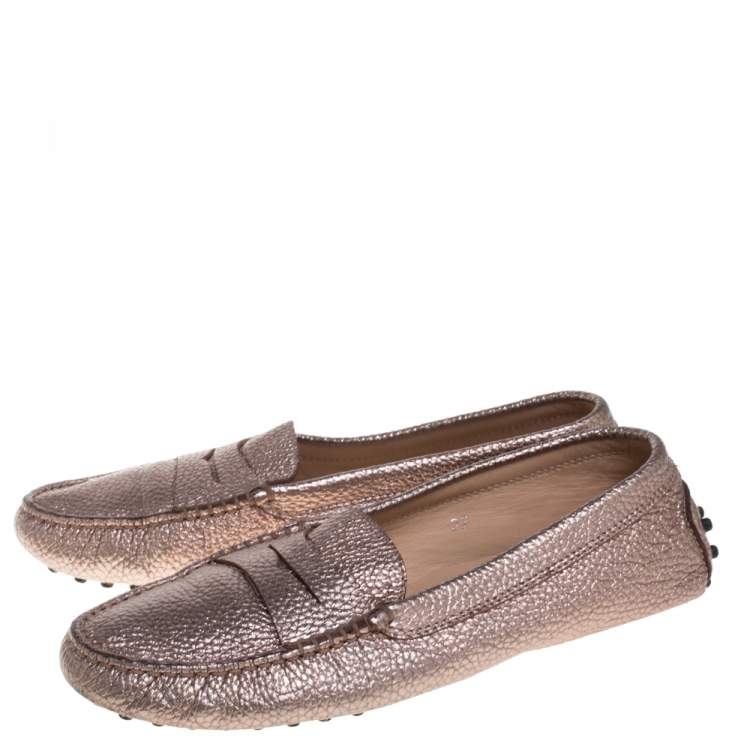Pre Owned Tod's Rose Gold Leather Penny Loafers Size 37