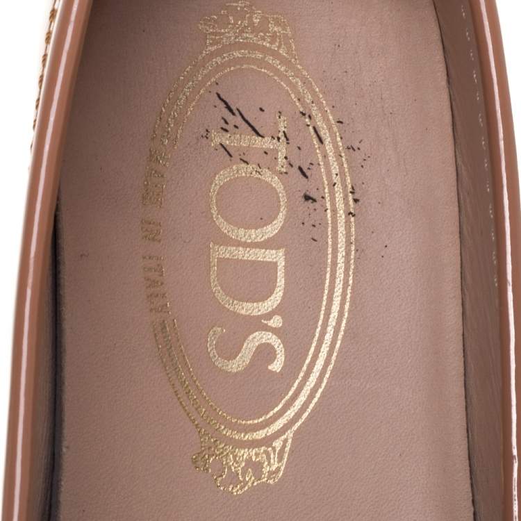 Pre Owned Tod's Beige Patent Leather Double T Fringe Loafers Size 37