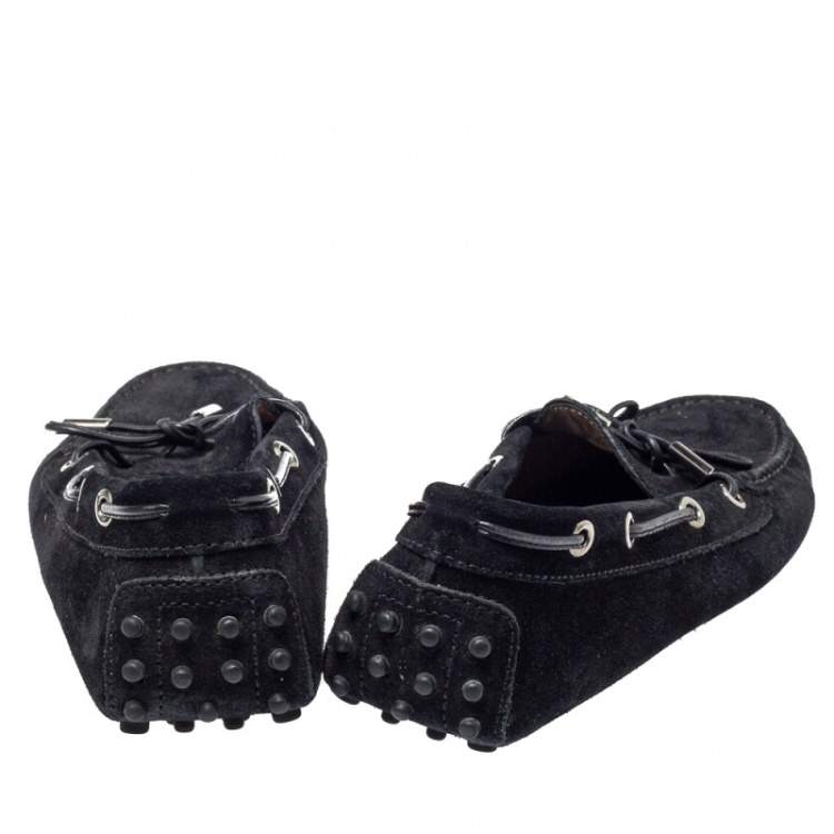 مملوكة مسبقًا Tod's Black Suede Slip On Bow Loafers Size 38.5