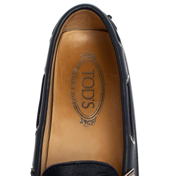 Pre Owned Tod's Blue Leather Bow Slip On Loafers Size 40