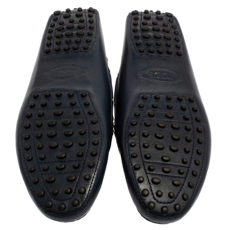 Pre Owned Tod's Blue Leather Bow Slip On Loafers Size 40