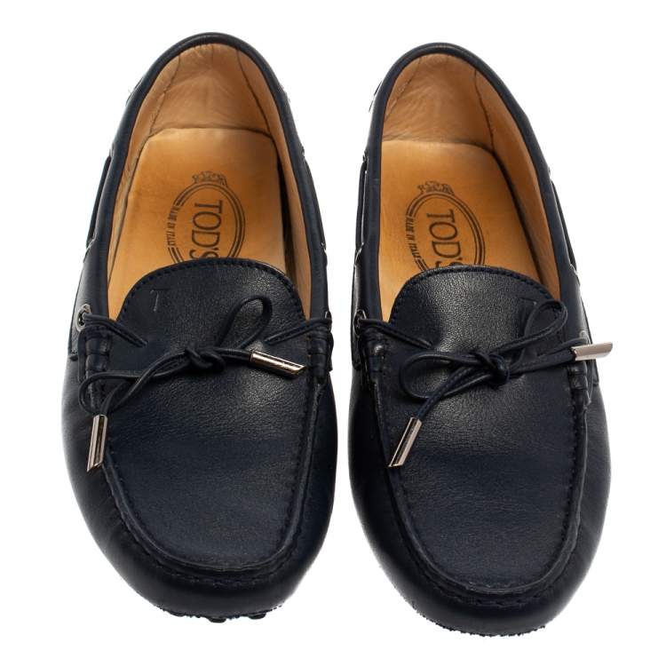 Pre Owned Tod's Blue Leather Bow Slip On Loafers Size 40
