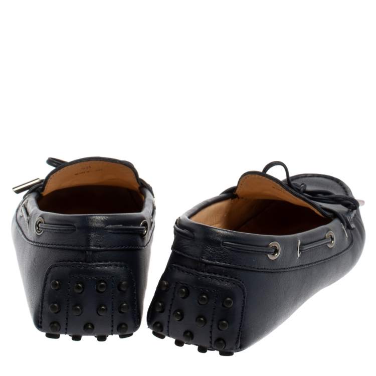 Pre Owned Tod's Blue Leather Bow Slip On Loafers Size 40
