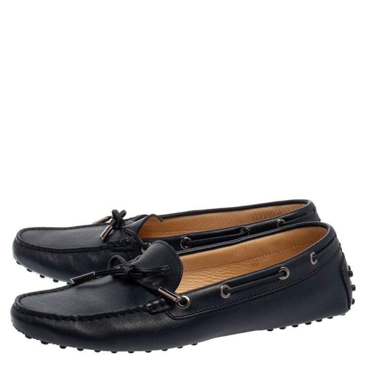 Pre Owned Tod's Blue Leather Bow Slip On Loafers Size 40