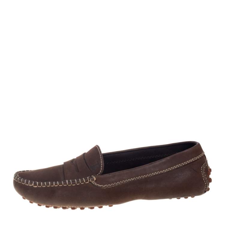 Pre Owned Tod's Brown Nubuck Penny Loafers Size 36