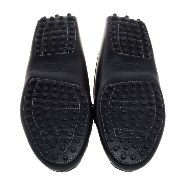 Pre Owned Tod's Black Leather Bow Slip On Loafers Size 38