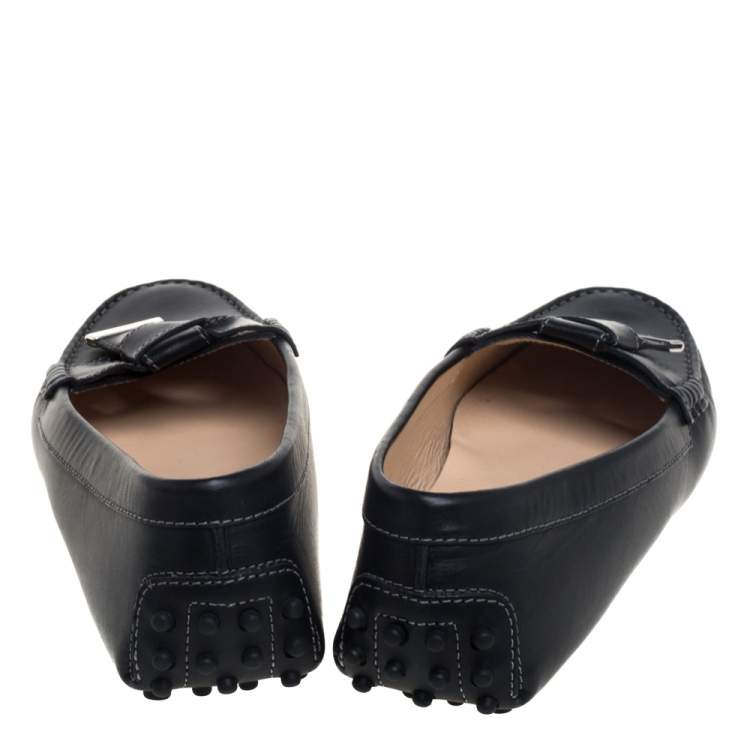 Pre Owned Tod's Black Leather Bow Slip On Loafers Size 38