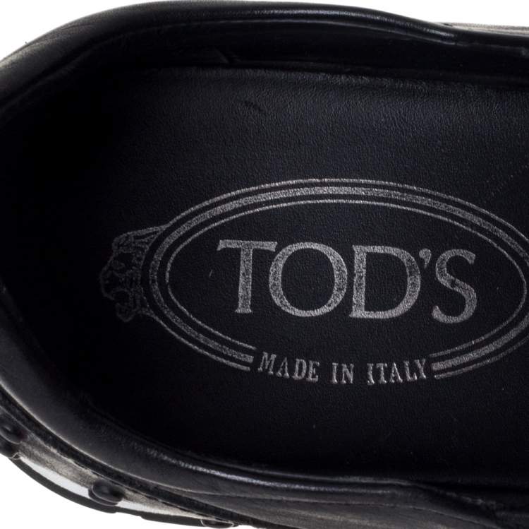 Pre Owned Tod's Black Leather Fringed Slip-On Sneakers Size 38