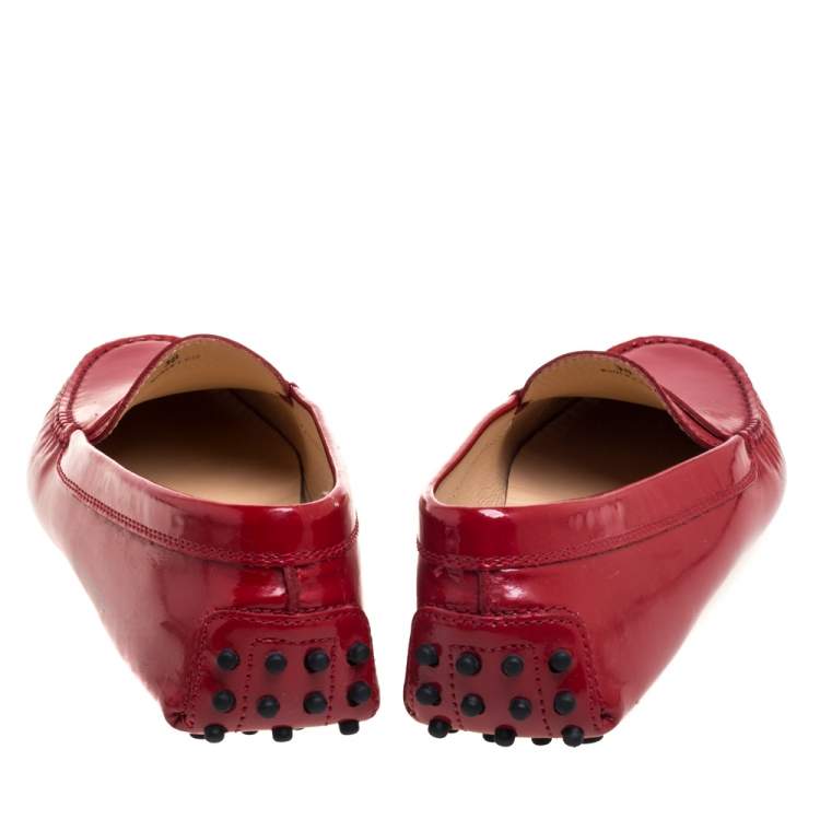 Pre Owned Tod's Red Patent Leather Loafers Size 38