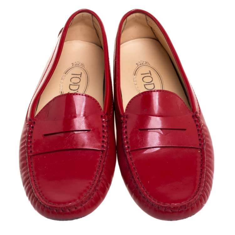 Pre Owned Tod's Red Patent Leather Loafers Size 38