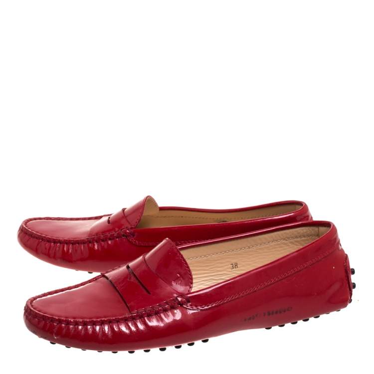 Pre Owned Tod's Red Patent Leather Loafers Size 38