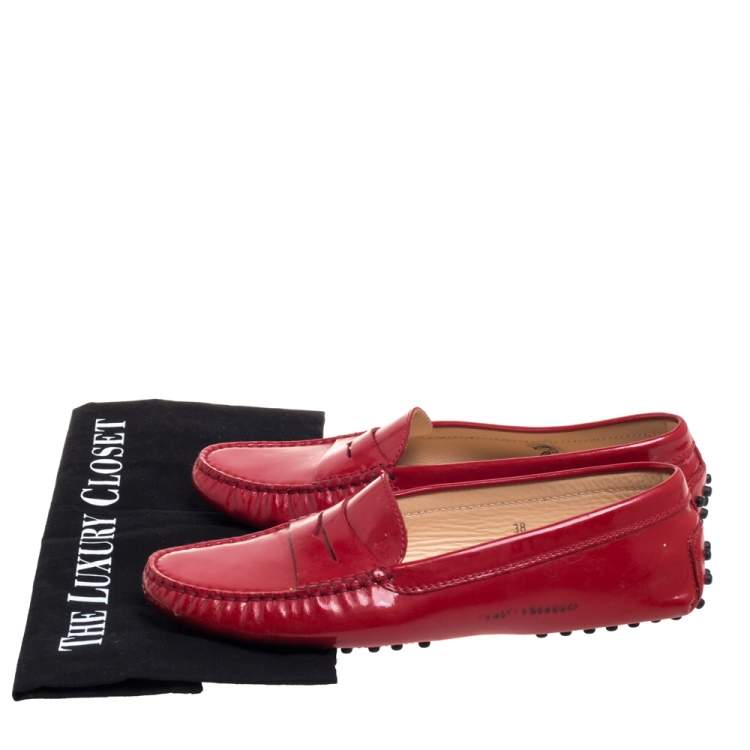 Pre Owned Tod's Red Patent Leather Loafers Size 38